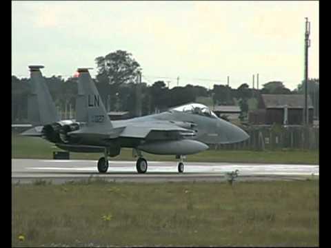 F15C/E Eagles plus C12 Huron at RAF Lakenheath 08/08/2011.