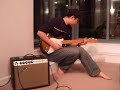 i've been looking for a chimey bedroom alternative to a huge twin reverb lately and i think this is the right combo.  1971 fender vibro champ is being fed direct by a 2007 fender eric johnson signature stratocaster, with a dimarzio area '58 in the neck pickup, virtual blues in the middle pickup, and area '61 in the bridge pickup.  no hum but still an authentic single coil sound.
