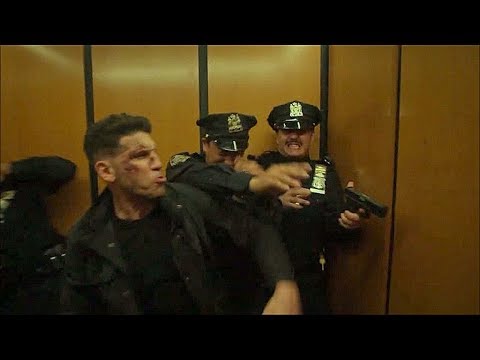 Punisher pelean con los policías en el elevador - Pilgrim, Amy - THE PUNISHER 2X13 (Final)