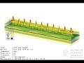 propagation of two kinds of modes in an array of broadside coupled split ring resonators inserted in the symmetry plane of an x-band rectangular waveguide (this animation and above). the animation of the mode propagating at 4 ghz represents the absolute value of the magnetic field the right-handed (forward) wave. the cutoff frequency of the hollow waveguide fc=6.5 ghz. visit http://www.temf.de for more information