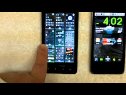 T-Mobile G2x + SPB Shell 3D vs Motorola Droid X + Go Launcher (short)