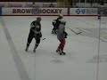 goalie skates it out, ref gets stick stuck through his body