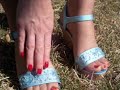 Cork shoes and pantyhose