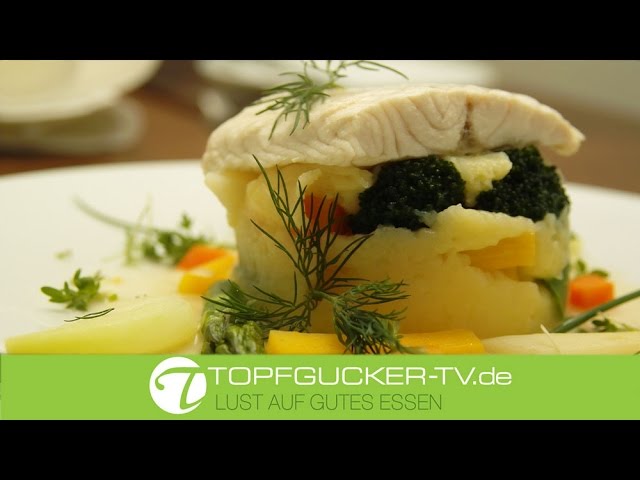 Pochiertes Störfilet auf Kartoffel- Gemüsestampf