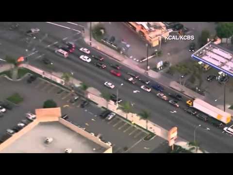 Cars crumpled, woman carjacked in wild Los Angeles chase