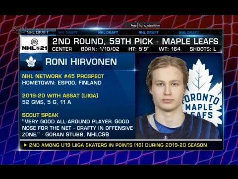 Maple Leafs Select Roni Hirvonen With 59th Pick In The 2nd Round