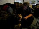 Chris pets Abby