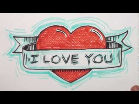How to Draw Heart with Banner – I Iove You Drawing – MAT