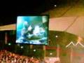 Sid Wilson (DJ Starscream) on stage in two casts and a wheelchair