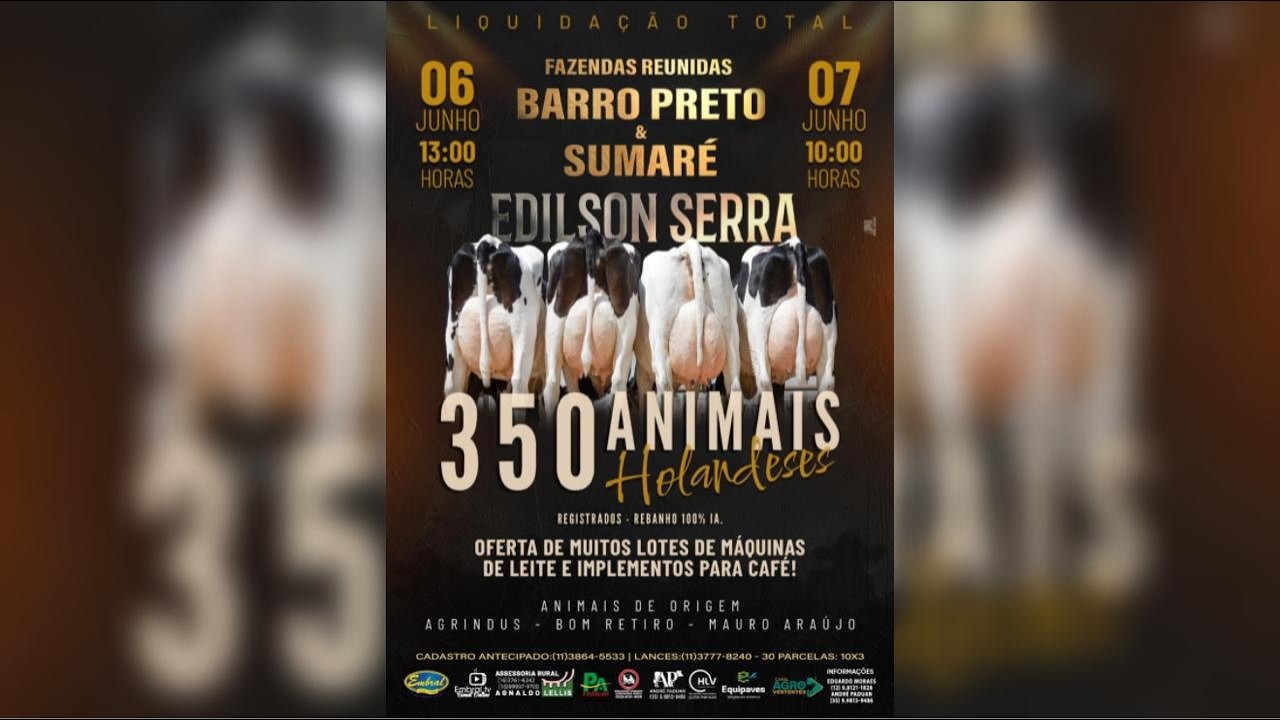 LIQUIDAÇÃO TOTAL FAZENDAS REUNIDAS BARRO PRETO E SUMARÉ - EDILSON SERRA - ITUMIRIM/MG - 07/06/26