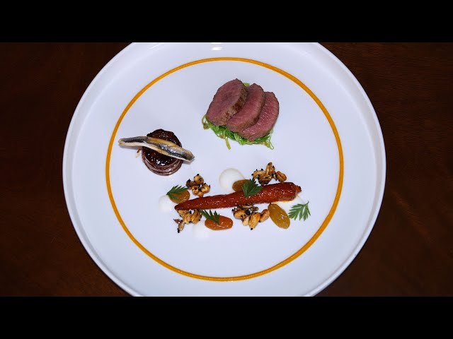 Andrew Morgan’s Brecon Lamb ‘two ways’ Herritage Carrots, Yoghurt, Cumin, Anchovy Fritter