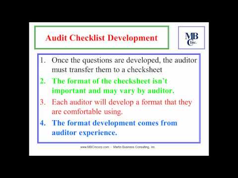 Audit Check List: The Development and Use of Audit Check Sheets - Martin Business Consulting