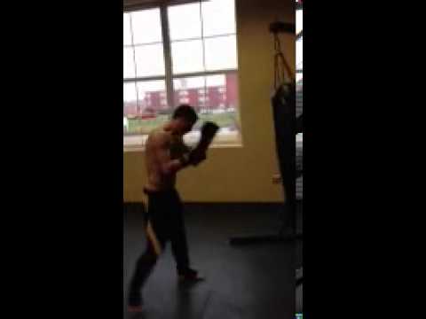 SSF Submission Academy - Steven getting a quick workout in on the Heavy bag.