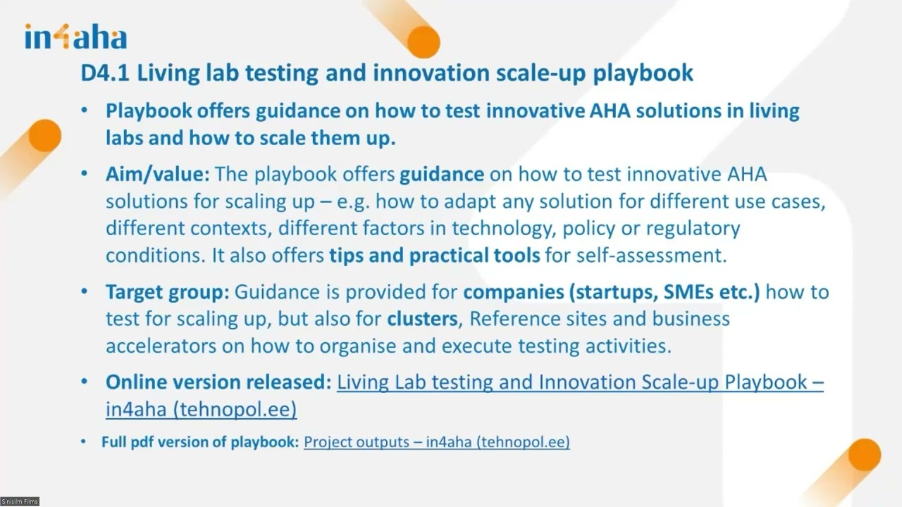 IN-4-AHA "Innovation scale-up process and model for the AHA field"