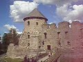 The Livonian castle in town Cēsis, Latvia. Folk music - from festival at that time.