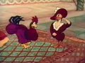The Sultan of Chicken is getting bored with his harem. Then, one day, a very enticing bird resembling Mae West is coming to his palace and firtiing with him. It doen't last long, though, as her lover arrives! The sultan has to fight with him and loses. Defeated, the sultan retuns to his harem, but the chicken don't take kindly being treated like this.