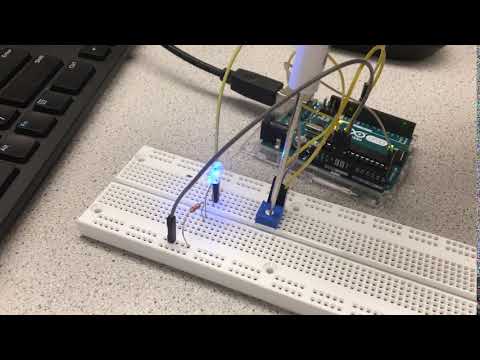 Demo of using potentiometer analog output to adjust LED brightness