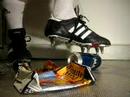 Killer cleats as garbage press