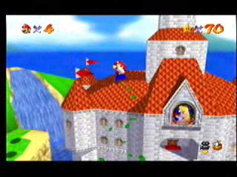 Mario climbs a very tall tree in Super Mario 64