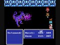 this is me fighting the salamander in ff3 nes. this is my equipment: fighter (mucchi): r-hand: salamand sword head: ice helmet l-hand: ice blade body: ice armour arm: mythril gauntlets monk (doug): r-hand: 3-part head: headband l-hand: 3-part body: kenpo robe arm: nothing black mage (jbowie): r-hand: dagger head: leather helmet l-hand: mythril dagger body: wizard robe arm: mythril ring white mage (melfi): r-hand: burning staff head: leather helmet l-hand: freezing staff body: wizard robe arm: mythril ring enjoy!