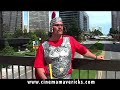 a slightly deluded man in traditional roman centurion attire believes himself the sole protector of an already well protected city.