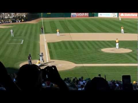 AL West - The view of the final out of the final game of the 2012 season as seen from section 114. The A's sweep the Rangers to win the AL West after being 13 games be...