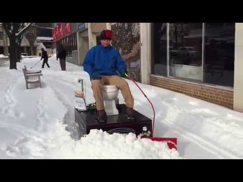 A Guy Plows His Sidewalk . . . with a Motorized Toilet?