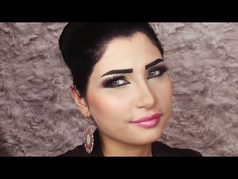 مكياج مناسبات باللون الوردي والأخضر - Arabic bridal makeup