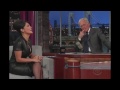 salma hayek in a black leather dress on david letterman september 10 2012.
