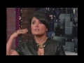 salma hayek in a black leather dress on david letterman september 10 2012.
