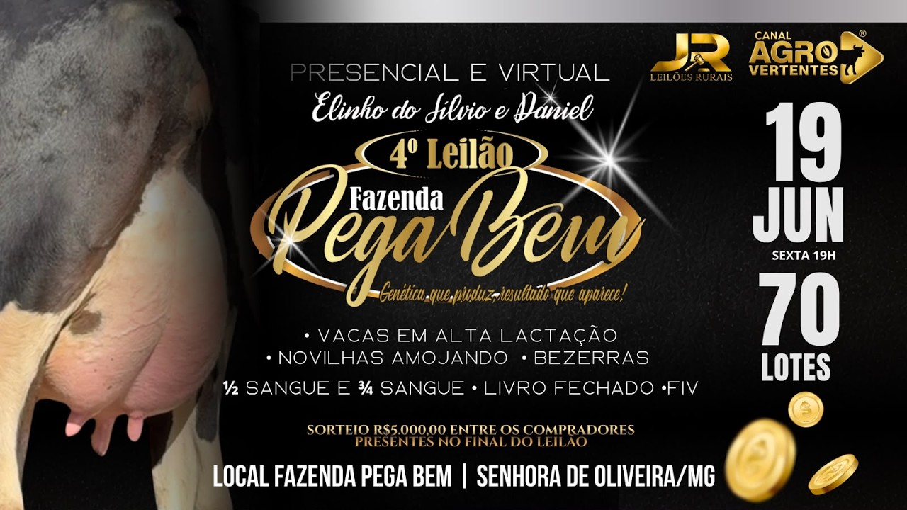 4º LEILÃO PRESENCIAL FAZENDA PEGA BEM - ELINHO DO SÍLVIO E FAMÍLIA - SENHORA DE OLIVEIRA/MG - 19/06