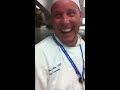 Chef Malloy flipping 8 eggs at once I didn't record this, so I wanna give thanks for the one who did. Thank you!!! This is my chef from Le Cordon Bleu, but not my class. This is egg week, and the class kept