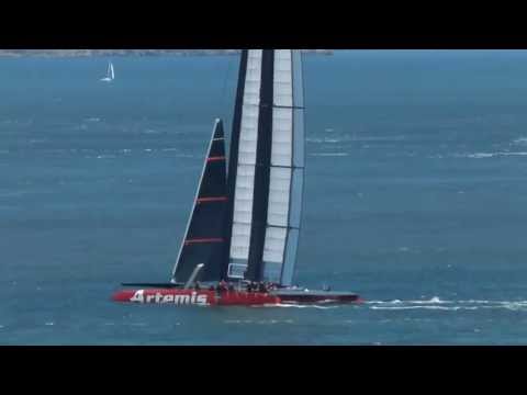 artemis - Wind was about 18-20kts. Current was a moderate flood, which means water was fairly flat. Overall typical spring/summer conditions for SF Bay. 10-20 minutes ...