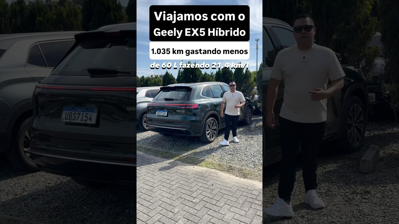 Viajamos com o Geely EX5 Híbrido. 1.035 km gastando menos de 60 L fazendo 21,4km/l.