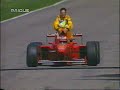 Michael schumacher gives Giancarlo Fisichella a lift, because his jordan broke down in the last lap.