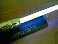 The Mace Windu Force FX Lightsaber This is the Mace Windu lightsaber replica from the Star Wars prequels It features tough die-cast metal parts in the hilt that makes it look and feel like the real deal. However, it is not heavy at all. It really is well constructed. Its got a sturdy polycarbonate blade that is permanently attached to the hilt that displays a realistic light purple (not like the in the movie) power-up and power-down thanks to the 64 red and blue combined LEDs that run up it ...
