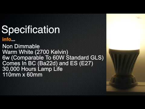 LED GLS 6 Watt BC Warm White (510 Lumens - 60W Alternative)