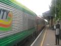 22000 class intercity dmu and 201 class loco with mark 3 carrages pass Newbridge Railway station
