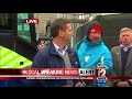 People at a LIVE Press Conference Almost Get Run Over by Bus