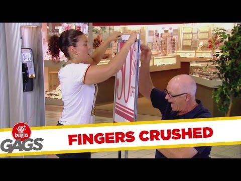 gag - http://gags.justforlaughs.com | Subscribe! http://goo.gl/67gcH This poor guy has a hand injury and needs help putting up a sign for his store. Unfourtanately...