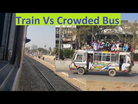 Rehman Baba Express Entering Karachi City Area || Crowded Bus Vs Train || Landhi To Drigh Road