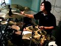 this is the second half of the song (i'll freely admit, i can't play the double bass part in the first half, yet!)

i've been playing drums for under 2 years at this point, and here's a list of the equipment i used : 

-kit specs-

sonor s-class pro maple (9 ply)
20x17 kick (powerstroke 3 w/remo falam)
8x8 tom (coated amb)
10x9 tom (coated amb)
12x10 tom (coated emp)
14x14 tom (coated emp)
14x5.25 s-class snare (prosound custom 12-strand wires w/coated amb)
force 3005 maple 12x5 aux snare (coated amb)

-cymbals-

4 mini-chimes (cut from larger crashes)
6