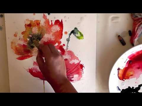flower painting - watercolour aquarelle poppies poppy painting demo www.michellebrown.ning.com.
