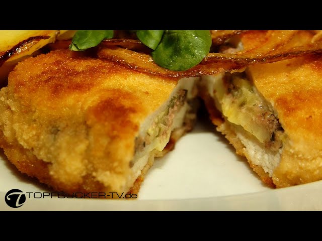 Pikant gefülltes Schweinerückensteak mit Zwiebelringen | Rezeptempfehlung Topfgucker-TV