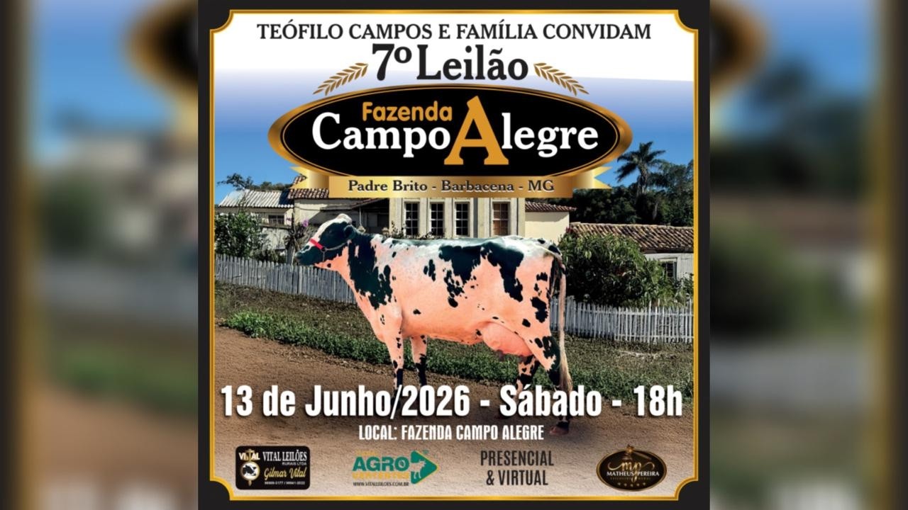 7º LEILÃO PRESENCIAL E VIRTUAL FAZENDA CAMPO ALEGRE - TEÓFILO CAMPOS/MG - BARBACENA/MG 13/06/2026