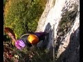 The climbing route in limestone rock area Český kras near Prague.