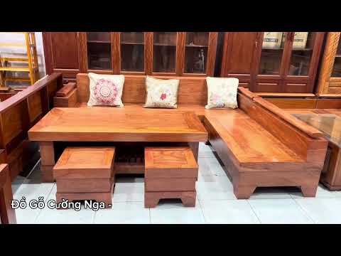 Sofa gỗ hương đá góc L cao cấp 