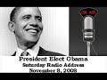transcript:
on tuesday, americans stood in lines that stretched around schools and churches in numbers this nation has never seen. it didnt matter who they were or where they came from; what they looked like or what party they belonged to they came out and cast their ballot because they believed that in this country, our destiny is not written for us, but by us. we should all take pride in the fact that we once again displayed for the world the power of our democracy, and reaffirmed the great american ideal that this is a nation where anything is possible.

this week, i spoke with president bush, who graciously offered his full support and assistance in this period of transition. michelle and i look forward to meeting with him and the first lady on monday to begin that process. this speaks to a fundamental recognition that here in america we can compete vigorously in elections and challenge each others ideas, yet come together in service of a common purpose once the voting is done. and that is particularly important at a moment when we face the most serious challenges of our lifetime.

yesterday, we woke to more sobering news about the state of our economy. the 240,000 jobs lost in october marks the 10th consecutive month that our economy has shed jobs. in total, weve lost nearly 1.2 million jobs this year, and more than 10 million americans are now unemployed. tens of millions of families are struggling to figure out how to pay the bills and stay in their homes. their stories are an urgent reminder that we are facing the greatest economic challenge of our lifetime, and we must act swiftly to resolve them.

in the wake of these disturbing reports, i met with members of my transition economic advisory board, who will help guide the work of my transition team in developing a strong set of policies to respond to this crisis. while we must recognize that we only have one president at a time and that president bush is the leader of our government, i want to ensure that we hit the ground running on january 20th because we dont have a moment to lose.

we discussed several of the most immediate challenges facing our economy and key priorities on which to focus in the days and weeks ahead to ease the credit crisis, help hardworking families, and restore growth and prosperity.

first, we need a rescue plan for the middle class that invests in immediate efforts to create jobs and provides relief to families that are watching their paychecks shrink and their life savings disappear.

then, well address the spreading impact of the financial crisis on other sectors of our economy, and ensure that the rescue plan that passed congress is working to stabilize financial markets while protecting taxpayers, helping homeowners, and not unduly rewarding the management of financial firms that are receiving government assistance.

finally, we will move forward with a set of policies that will grow our middle-class and strengthen our economy in the long-term. we cant afford to wait on moving forward on the key priorities that i identified during the campaign, including clean energy, health care, education and tax relief for middle class families.

let me close by saying i do not underestimate the enormity of the task that lies ahead. weve taken some major actions to date, and we will need further actions during this transition and subsequent months. some of those choices will be difficult, but america is a strong and resilient country. i know that we will succeed if we put aside partisanship and work together as one nation. and that is what i intend to do.

from: theprogressivedaily
http://www.youtube.com/user/theprogressivedaily
