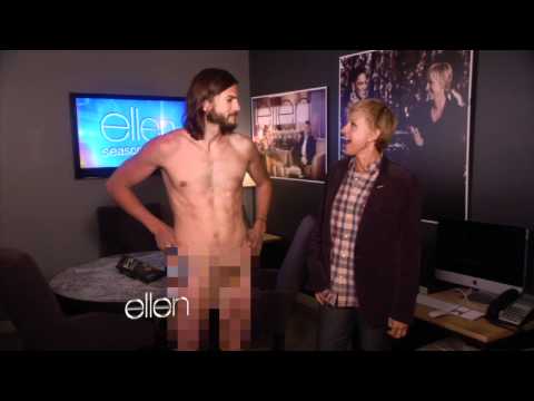 kutcher - That's right! For Ellen's Season Premiere, Ashton Kutcher spared no expense, except for one: clothes! Before the show he was wearing nothing more than a robe...