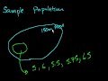 The difference between the mean of a sample and the mean of a population.